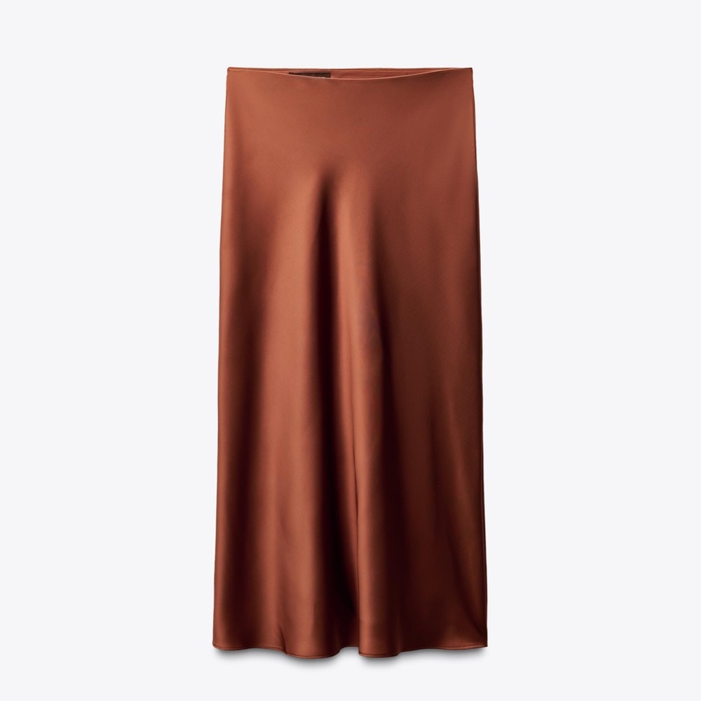 NWT Zara Silk Elegant Rust A-Line Skirt